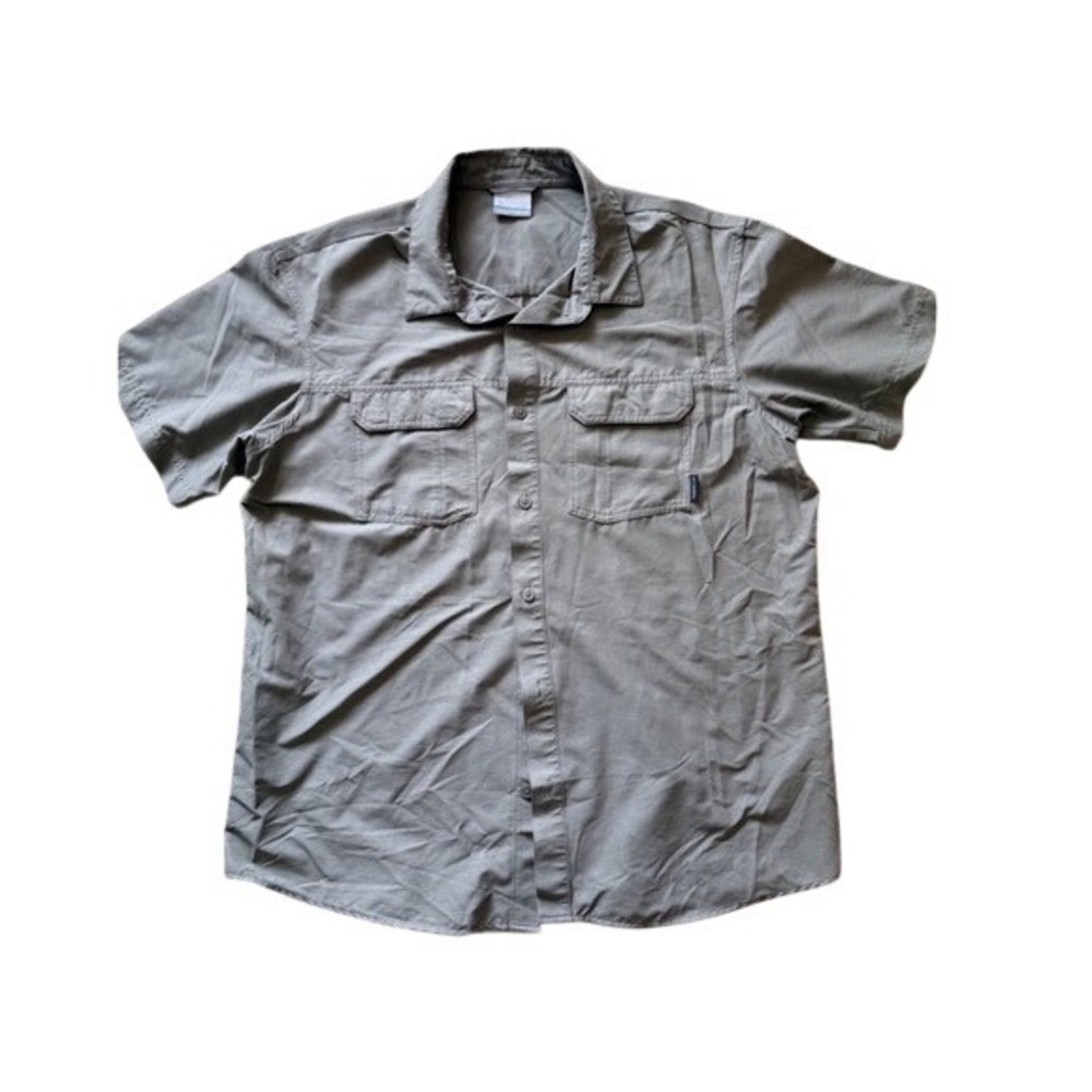 Columbia Mens Short Sleeve Button Down Utility Shirt Olive Green Large L
